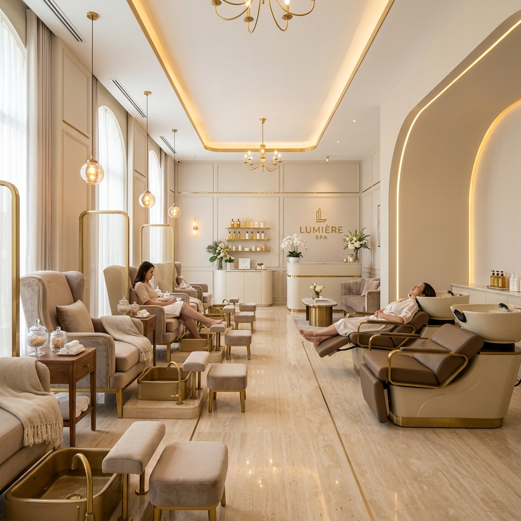 The warm, elegant interior at Classy Nail Bar